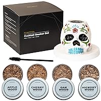Skull Cocktail Smoker Kit for Whiskey, Bourbon & Cocktail. Natural Apple, Cherry, Oak & Hickory Wood Chips to Enhance Aroma of Beverage. Gift for Father, Husband & Bartenders (White)