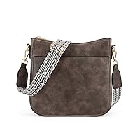 Cnoles Crossbody Bag for Women Vegan Leather Trendy Crossbody Purse Shoulder Bag Hobo Handbag For Ladies with Adjustable Guitar Strap (Dark brown-0040G, 26cmX7cmX24cm)