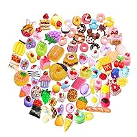 100 pcs Mix Lot 3D Slime Charm Slices Dessert Cake Ice Cream Bread Donut Cookie Candy Resin Flatback Bead Button for DIY Scrapbooking Embellishment, Phonecase Hair Clip Jewelry Craft Accessory