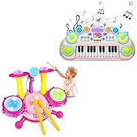 Toddler Piano Toy Keyboard and Kids Drum Set for Toddlers 1-3 Birthday Gifts for 1-6 Years Old Girl