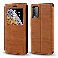 Xiaomi Redmi Note 9 4G Case, Wood Grain Leather Case with Card Holder and Window, Magnetic Flip Cover for Xiaomi Redmi Note 9 4G