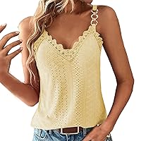 Sexy Lace Trim Tank Tops for Women Summer Chain Spaghetti Strap Shirt Fashion Hollow Out Crochet Sleeveless Camisole