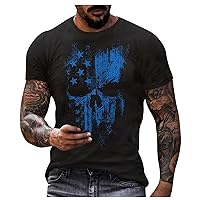 Graphic Tshirts Men Skull Graphic O-Neck Short-Sleeve Tops Fitness Sportswear Mens Shirts Graphic