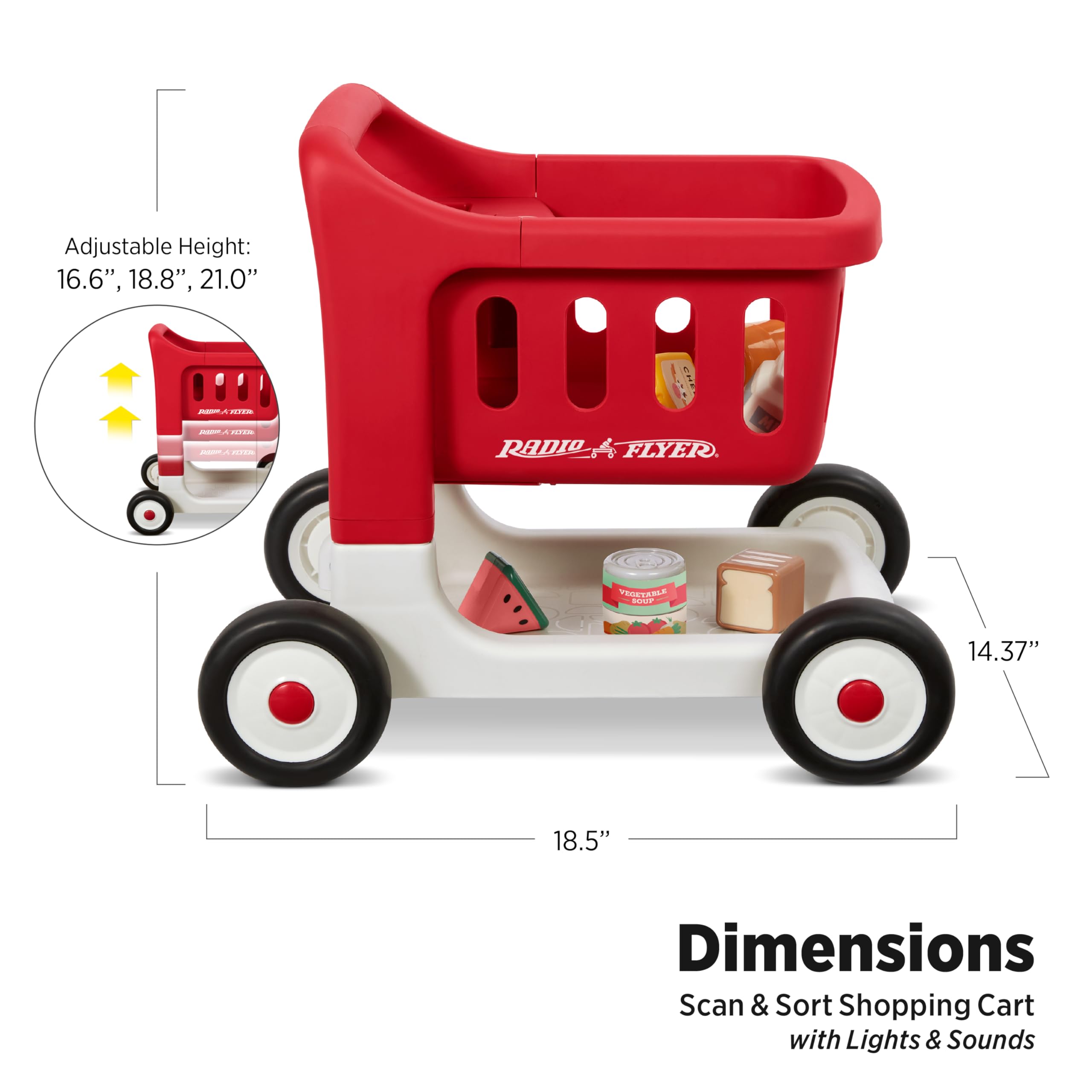 Radio Flyer Scan & Sort Shopping Cart with Lights & Sounds, Baby Walker with Wheels, Red Shopping Cart for Kids Ages 1+