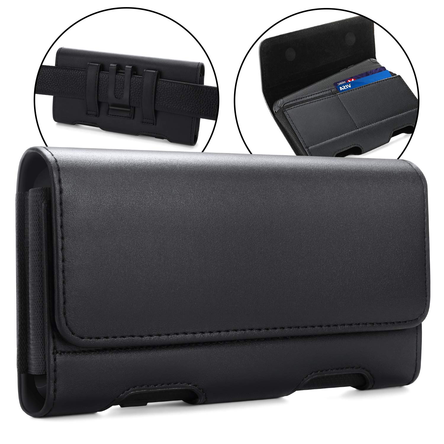 BECPLT Galaxy Note 20 Ultra 5G S22 Ultra 5G Holster Case, Leather iPhone 14 Pro Max Belt Clip Holster Pouch Carrying Sleeve with ID Card Holder for Galaxy A14 A12 A42 A21s Note 10+ Note 20 9 8 (Black)