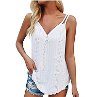 Women Double Strap Tank Tops Summer V Neck Camisole Zip Up Sleeveless Cami Tanks Sexy Casual Trendy Going Out Shirts