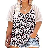 RITERA Plus Size Tops for Women Short Sleeve V Neck Tee Loose Fit Tunic Raglan Lace Shirts XL-5XL