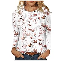 Plus Size Tunic Tops for Women Crewneck Floral Blouses Trendy Long Sleeve Casual T-Shirt Teen Girl Clothes