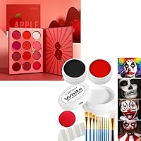 Afflano Clown Halloween Makeup Kit, Red Black White Face Paint Set 200g + Red Eyeshadow Palette Powder, Oil Based Face Painting Kit for Skeleton SFX Killer Joker Scary Zombie Vampire SFX Stage Makeup
