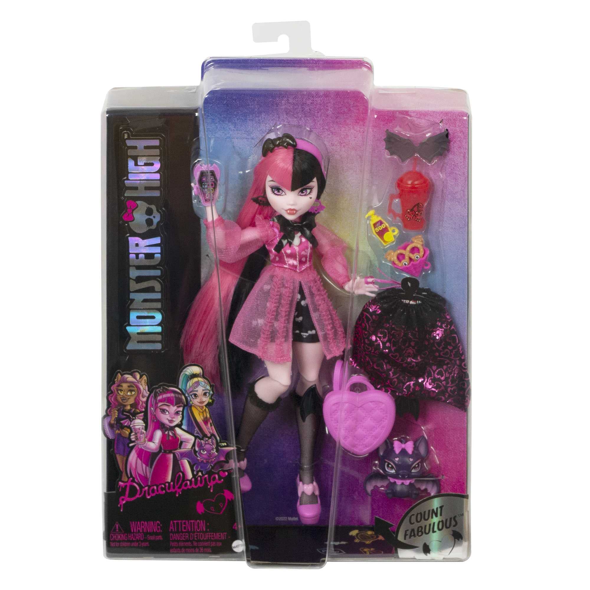 Monster High Draculaura Fashion Doll with Pink & Black Hair, Signature Look, Accessories & Pet Bat