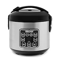 AROMA Digital Rice Cooker, 4-Cup (Uncooked) / 8-Cup (Cooked), Steamer, Grain Cooker, Multicooker, 2 Qt, Stainless Steel Exterior, ARC-914SBD