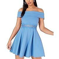 B Darlin Womens Blue Lace Short Sleeve Off Shoulder Mini Fit + Flare Dress Juniors 15