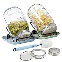 Sprouting Jar kit (Not Include Jar), 4 PCS 316 Stainless Steel Sprouting Lids for Regular and Wide Mouth Mason Jars, 2 Stainless Steel Sprouting Stands, 2 Drip Tray, Cleaning Brush