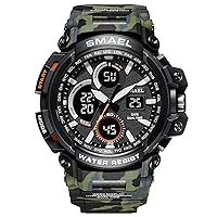 SMAEL Camouflage Military Watch Men Waterproof Dual Time Display Mens Sport Wristwatch Digital Analog Quartz Watches 12H/24H Stopwatch Calendar Wrist Watch, Army green