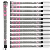 SuperStroke Cross Comfort Golf Club Grip, Gray/Pink (Undersize), Pack of 13 Soft & Tacky Polyurethane That Boosts Traction X-Style Surface & Non-Slip, Swing Faster & Square The Clubface More Naturally