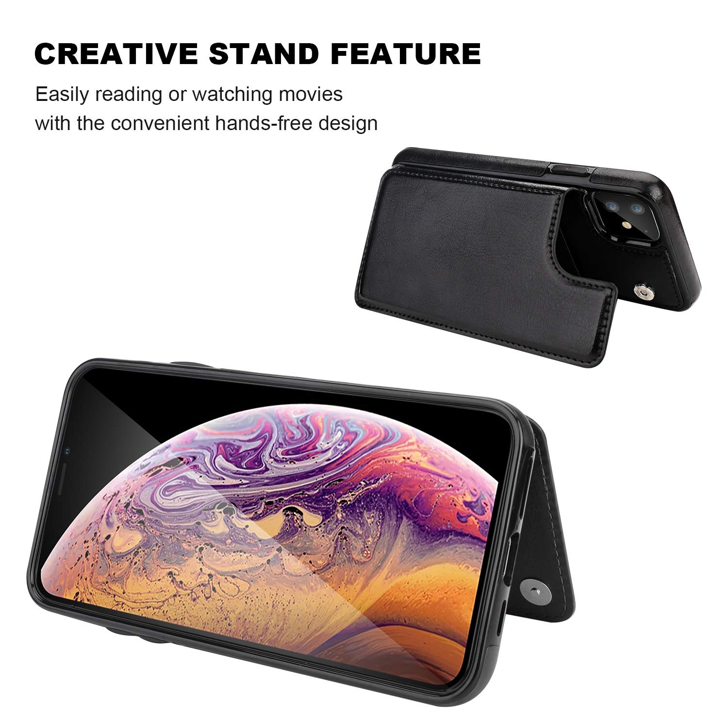 iPhone 11 Wallet Case with Card Holder,OT ONETOP PU Leather Kickstand Card Slots Case,Double Magnetic Clasp and Durable Shockproof Cover for iPhone 11 6.1 Inch(Black)