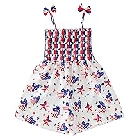 Girls Jumpsuits Toddler Girls Sleeveless Independence Day 4 of July Star Striped Printed Romper (White, 6-7 Years)