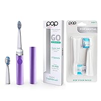 Pop Sonic Electric Toothbrush (Purple) Bonus 2 Pack Replacement Heads - Travel Toothbrushes w/AAA Battery | Kids Electric Toothbrushes with 2 Speed & 15,000-30,000 Strokes/Minute