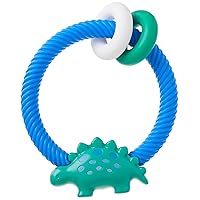 Itzy Ritzy Silicone Teether with Rattle; Features Rattle Sound, Two Silicone Rings and Raised Texture to Soothe Gums; Ages 3 Months and Up; Dinosaur