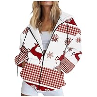 Merry Christmas Womens Hoodie Jacket Full Zip Oversized Sweatshirts Fall Teen Clothes Warm Winter Outfits