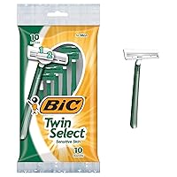 Twin Select Disposable Razors, 2 Blades For a Smooth and Comfortable Shave, Sensitive Skin, Green Handle, 10 Piece Razor Set