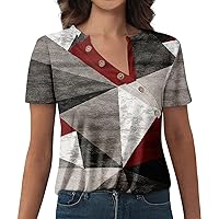 Womens Summer Tops,Fashion Diagonal Collar Button Short Sleeve Shirts for Women Casual Print Loose Women's Blouse