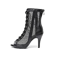 open toe dance boots sexy black microfiber net 8.5cm high heel dance shoes women