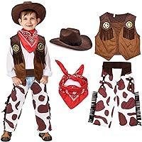 Kids Cowboy Costume Boys Halloween Dress Up Cosplay Set Birthday Party Role Play Western Pants Outfit Hat Accessories