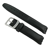 17mm Genuine Oiled Leather Padded Stitched Black Watch Band Fits Swatch