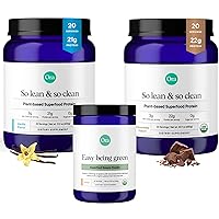 Ora Organic Vegan Protein Powder Chocolate, Vanila & Greens Powder Bundle: 22g Plant Based, Chocolate, 20 Servings + 21g Plant Based, Vanilla, 20 Servings + Organic Super Greens Drink, 30 Servings