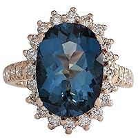 8.34 Carat Natural London Blue Topaz and Diamond (F-G Color, VS1-VS2 Clarity) 14K Rose Gold Cocktail Ring for Women Exclusively Handcrafted in USA