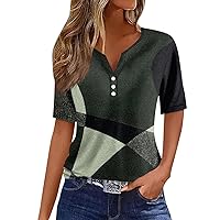 Women Shirts Dressy Casual Graphic T-Shirts Short Sleeve V Neck Button Down Blouse Spring Summer Fashion Lightweight