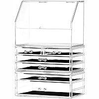 Cosmetic Display Cases With LId Dust Water Proof for Bathroom Countertop Stackable Large Clear Makeup Organizer and Storage With 6 Drawers,Set of 3