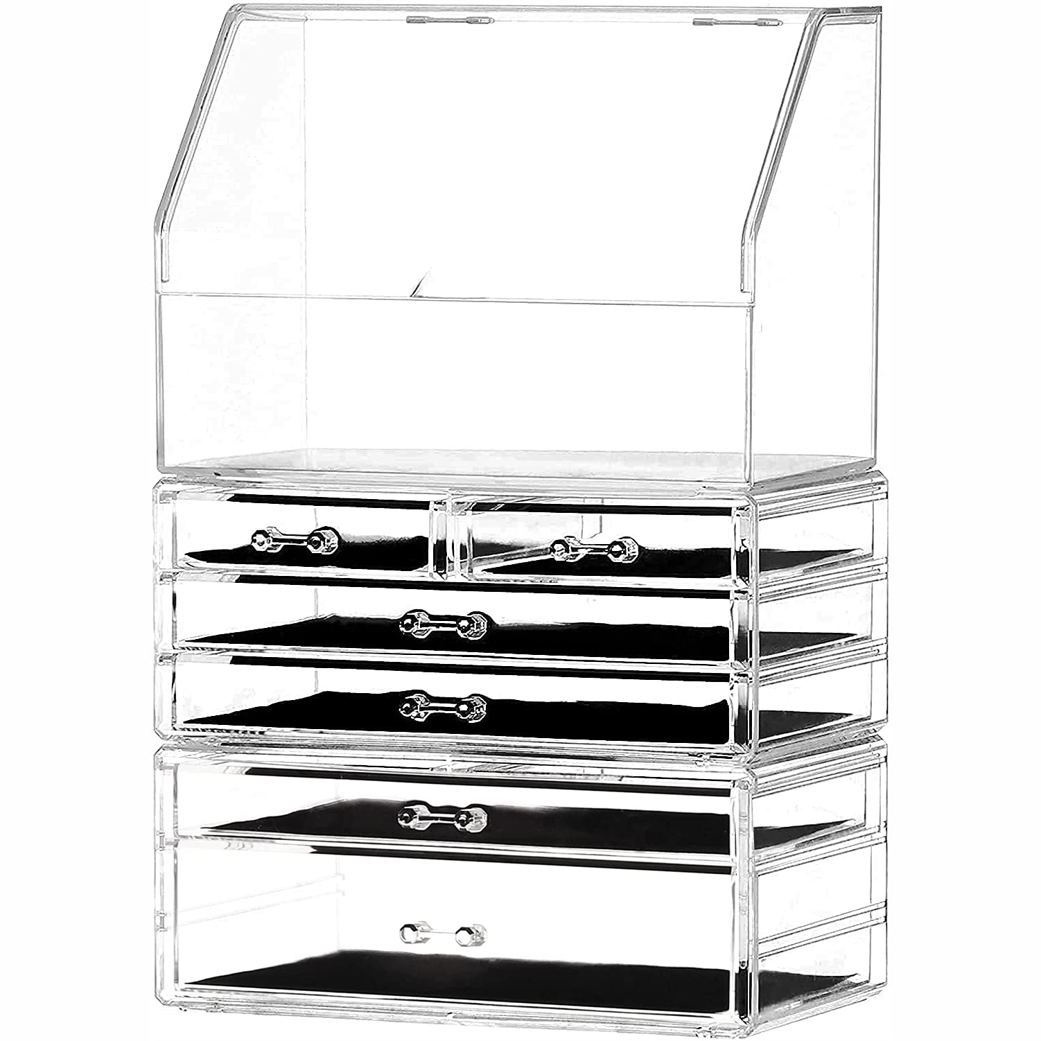 Cq acrylic Cosmetic Display Cases With LId Dust Water Proof for Bathroom Countertop Stackable Large Clear Makeup Organizer and Storage With 6 Drawers,Set of 3
