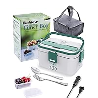Buddew Electric Lunch Box 70W Food Heater for Adults 3 in 1 12V/24V/110V Portable Lunch Warmer 1.8L L Heated Lunch Box for Car/Truck/Home/Office with Carry Bag and Fork and Spoon(Green)