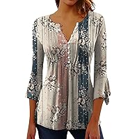 Going Out Tops Deep V Neck Oversized Button Front Printed Wide Sleeve Skater Workout Shirts for Women