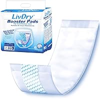 LivDry Incontinence Booster Pads, Use with Adult Diapers for Women and Men, Extra Comfort Softness, Disposable Pad (20 Count, Regular Length)