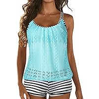 Women Bathing Suit Shorts and Top Plus Size Swimsuit Swimwear Open Back Printing for Gradient Camisole Scoop