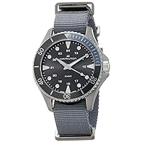 Hamilton Watch Khaki Navy Scuba Quartz Watch for Men | Swiss Made | 37 mm Grey Dial | Stainless Steel Case | Waterproof Wristwatch with Grey Textile NATO Band (Model: H82211981)
