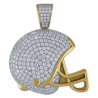 925 Sterling Silver Yellow Tone Mens CZ Cubic Zirconia Football Helmet Sports Theme Charm Pendant Necklace Jewelry for Men