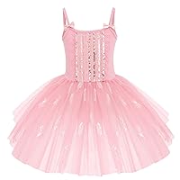 Toddler Kid Girls Sequins Fringes Camisole Ballet Dance Dress Glitter Feather Tutu Skirted Leotard Ballerina Dancewear