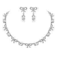 EleQueen Women's Elegant Crystal Rhinestone Teardrop Necklace Bridal Dangle Earrings for Party Prom