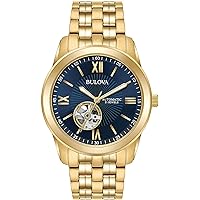 Bulova Men's Classic 3 Hand Automatic Gold Stainless Steel Watch, Blue Dial (Model:97A131)