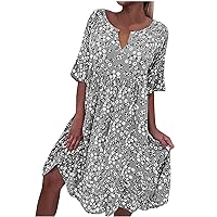 Women Summer Casual Swing T Shirt Dresses Beach Cover up Loose Dress Plus Size Floral Short Sleeve Flowy Sundresses