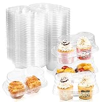 2 Compartment Cupcake Containers Plastic 60 Pc,Cupcake Carrier for Transport Disposable, Cupcake Holder 2 Cavity, Clear Cupcake Box 2 Pack 60 Count