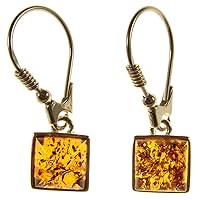 BALTIC AMBER AND STERLING SILVER 925 DESIGNER COGNAC SQUARE EARRINGS JEWELLERY JEWELRY
