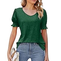 Womens Summer Tops, Casual for Women 2024 Fringe Outfits Clothes 90 S Puff Sleeve Work Night Out Shirt, S, XXL