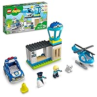 LEGO DUPLO Rescue Police Station 10959 Push & Go Car Toy with Lights and Siren Plus Helicopter, Early Learning Toys for Toddlers, Boys & Girls 2 Plus Years Old