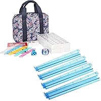 American Mahjong Game Set,166 Premium White Tiles, Portable Mahjongg Tile Set,Printed Carrying Bag,Mah Jong All-in-One Tile Rack/Pusher, Clear Acrylic Mahjong Rack/Pusher Combo,Set of 4, Blue