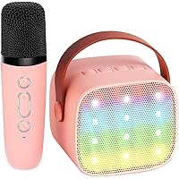 Kids Karaoke Machine, Portable Bluetooth Speaker with Wireless Microphone, Christmas Kids Toys Gifts for Girls 4, 5, 6, 7, 8, 9, 10 +Year Old (Lightpink)